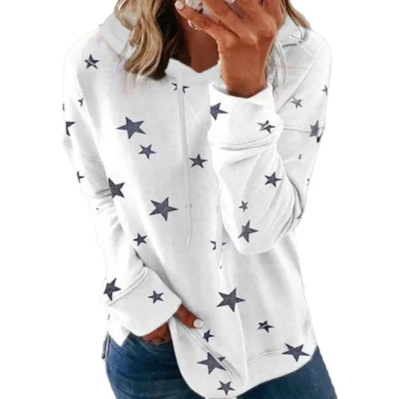 Ladies Star printed large size loose hoodie ladies fall winter