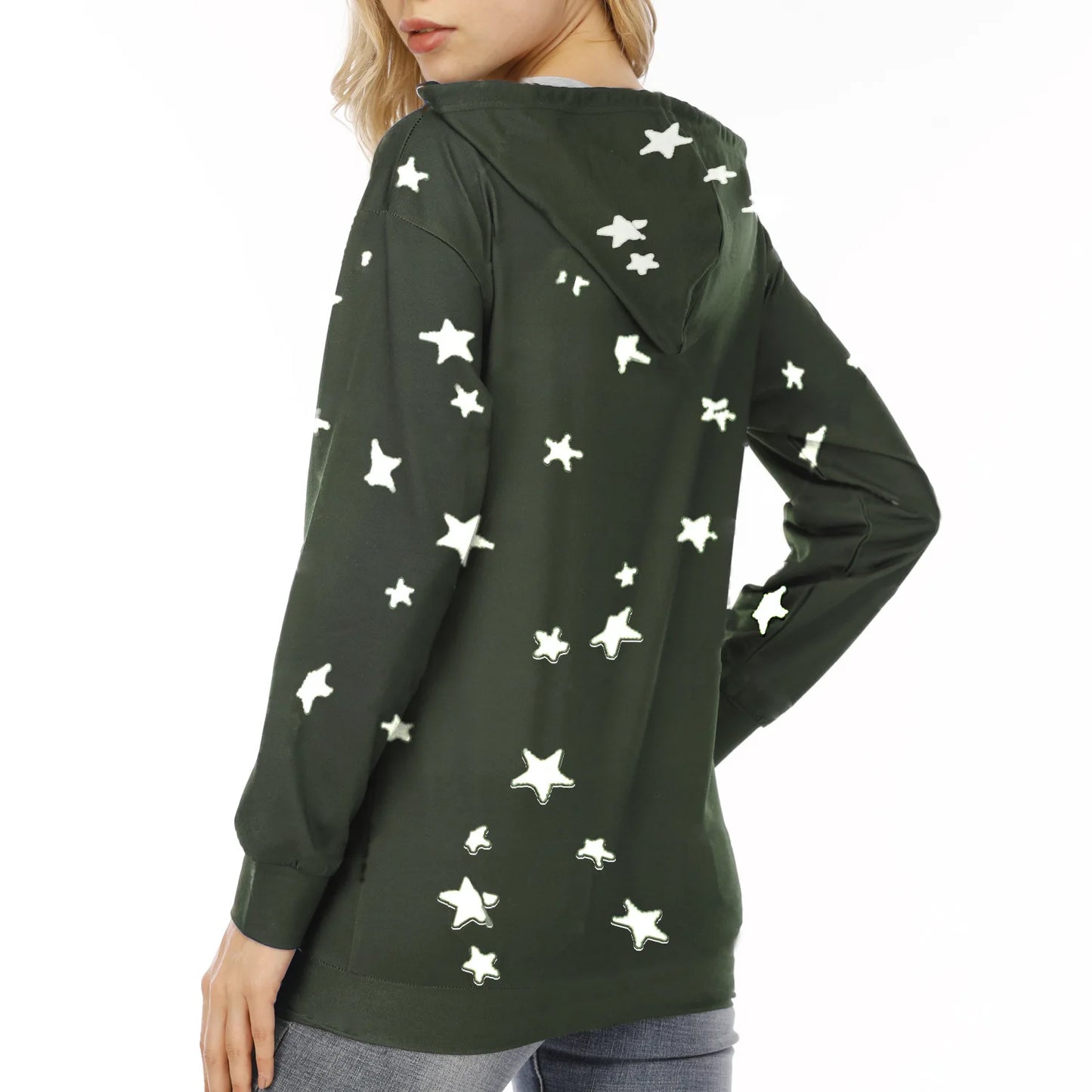 Ladies Star printed large size loose hoodie ladies fall winter