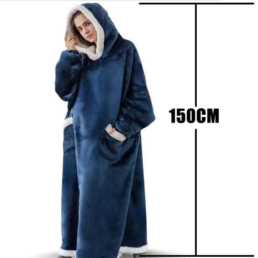 Winter Hoodies Sweatshirt Women Men Pullover Fleece Giant TV Oversized Long Flannel Blanket with Sleeves