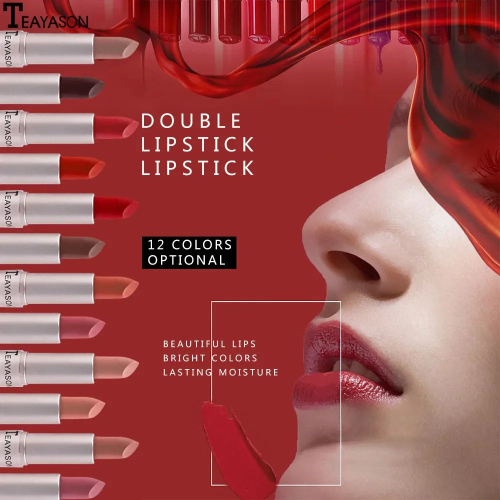 1PC Punk Lipstick Sexy Lip Gloss 2 In 1 Lip Tint Waterproof Long -Lasting Moisture Red Lip Matte Lipstick Make-Up For Women