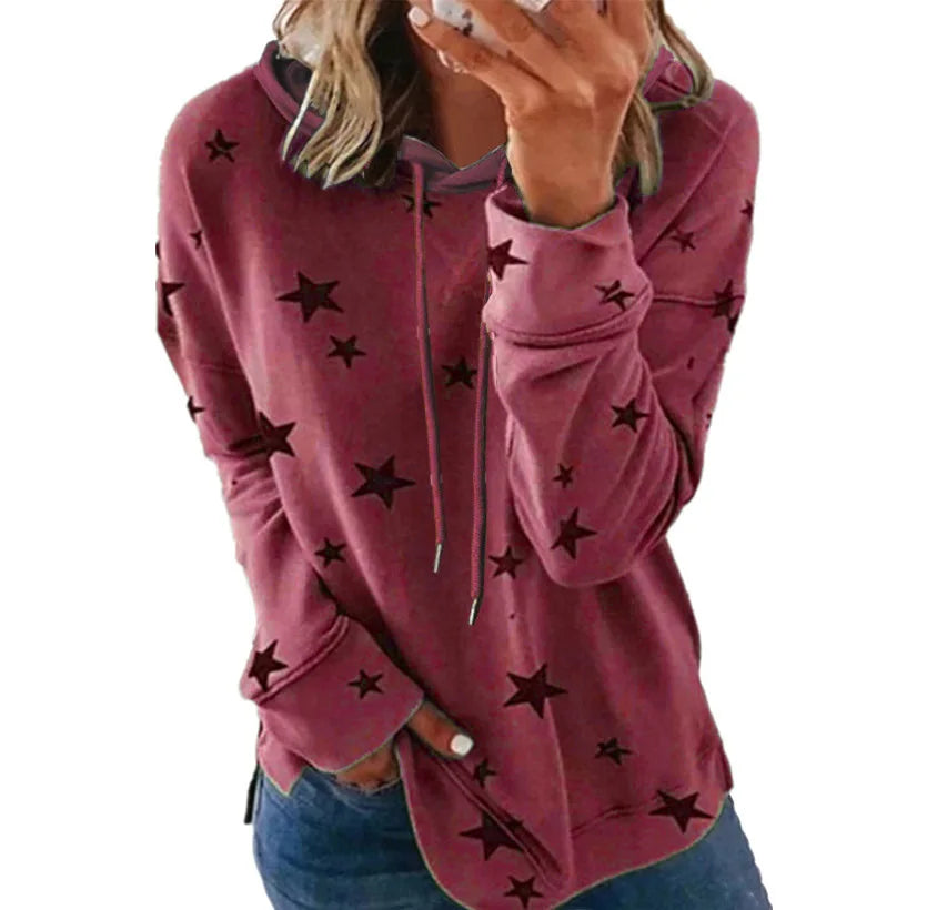 Ladies Star printed large size loose hoodie ladies fall winter