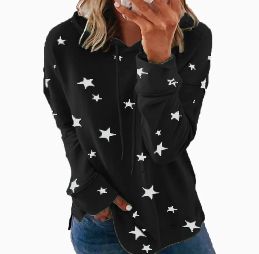 Ladies Star printed large size loose hoodie ladies fall winter