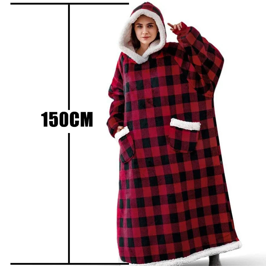 Winter Hoodies Sweatshirt Women Men Pullover Fleece Giant TV Oversized Long Flannel Blanket with Sleeves