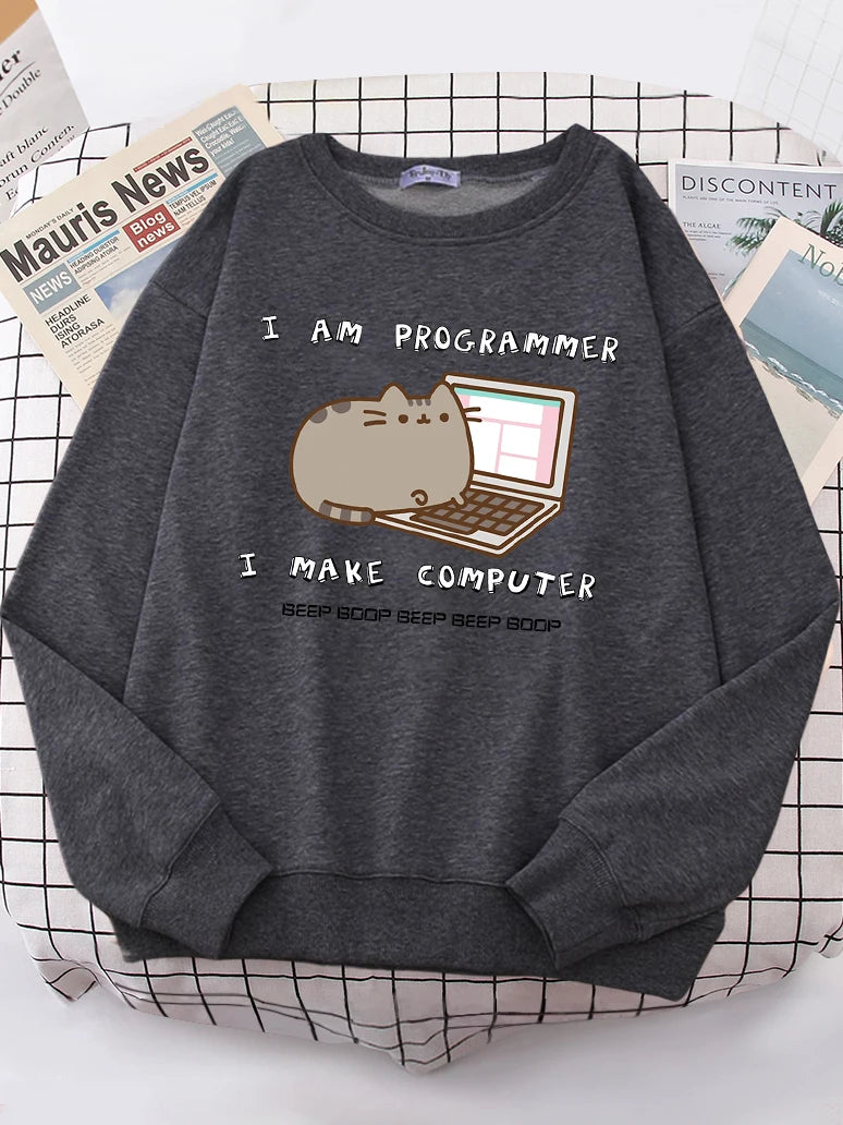 I Am Programmer I Make Computer Funny Cat Women Hoody Korean Fashion Sweatshirt Street Casual Clothes Hipster Loose Sportswear