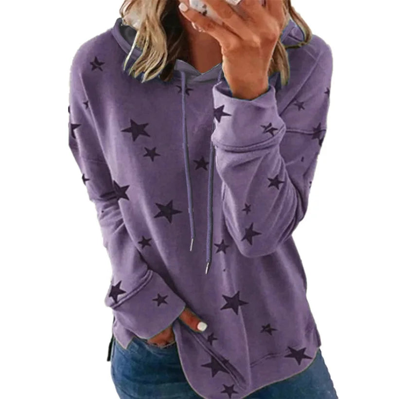 Ladies Star printed large size loose hoodie ladies fall winter