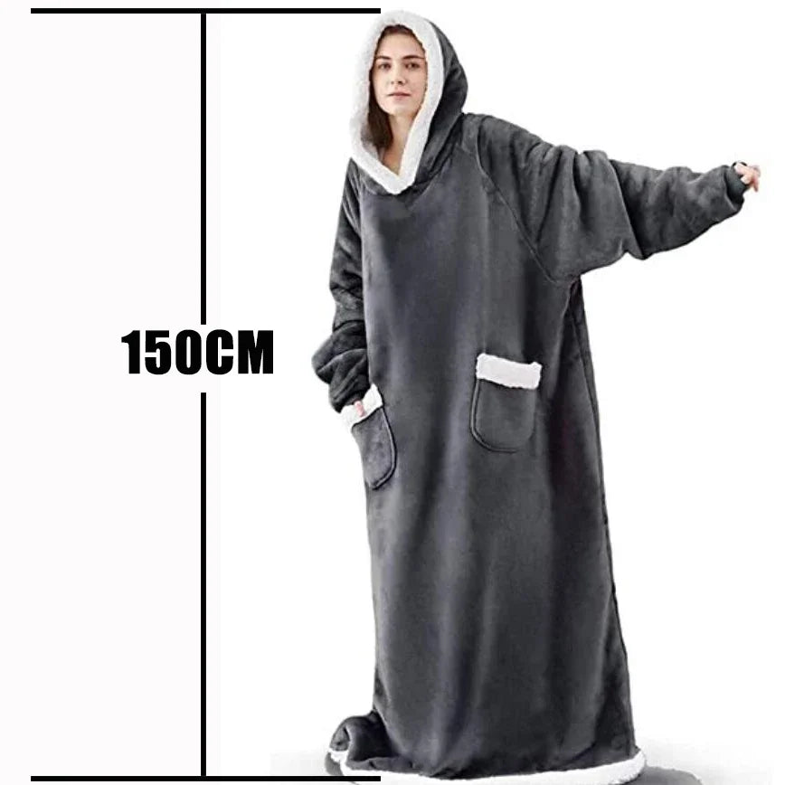 Winter Hoodies Sweatshirt Women Men Pullover Fleece Giant TV Oversized Long Flannel Blanket with Sleeves