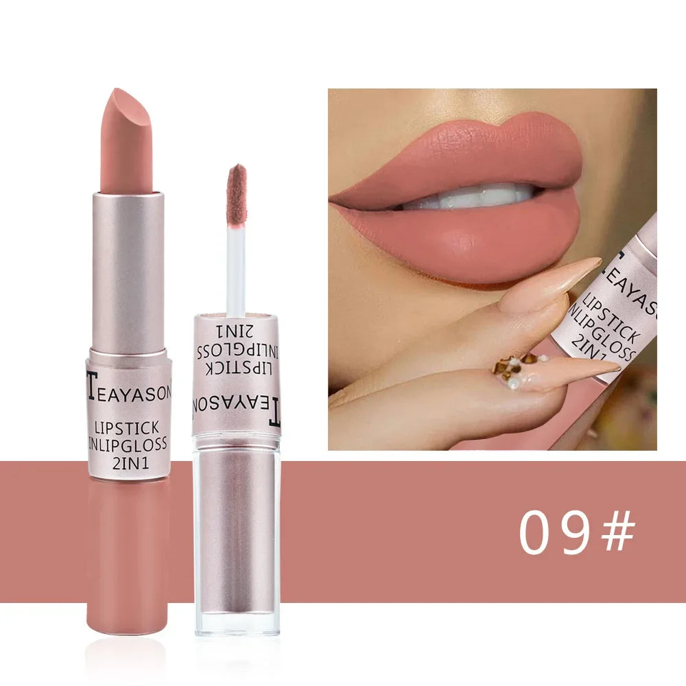 1PC Punk Lipstick Sexy Lip Gloss 2 In 1 Lip Tint Waterproof Long -Lasting Moisture Red Lip Matte Lipstick Make-Up For Women