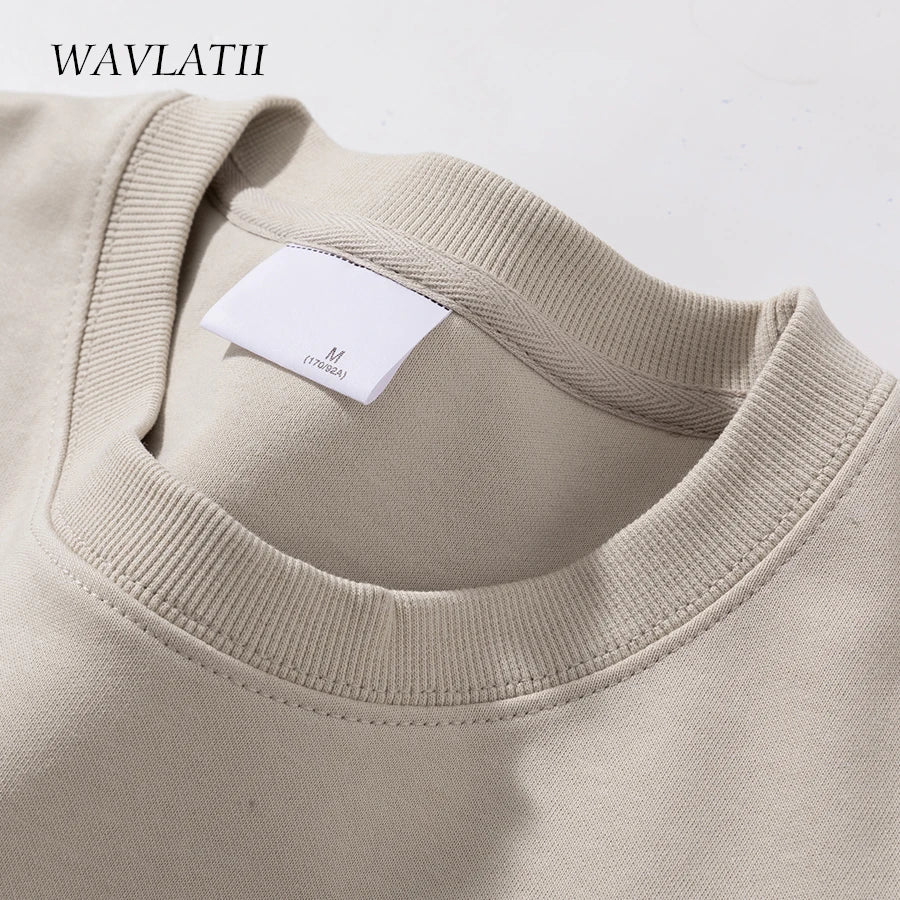 WAVLATII 2023 New Women Simple Style Khaki Sweatshirt Female Fashion Streetwear Soild O-neck Hoodie Casual White Tops for Autumn