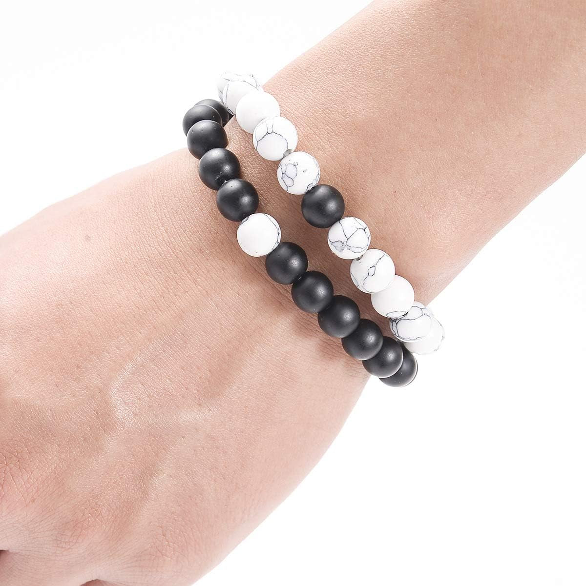 Long Distance Bracelets for Lovers Couples Matching Gift Matte Agate 8Mm Bead Stone (Elastic Red)