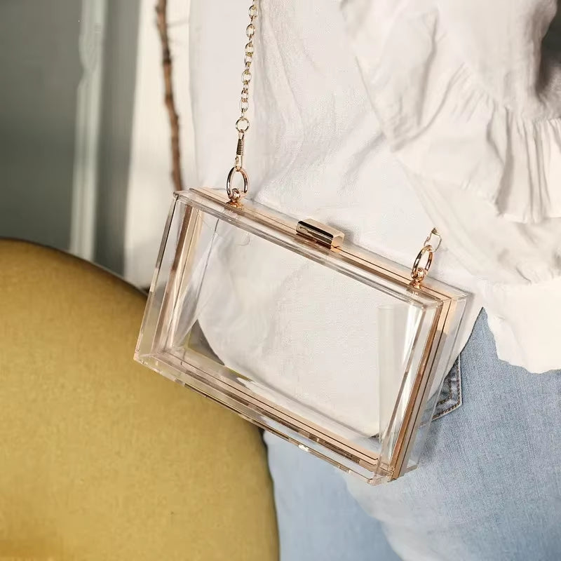 New Acrylic Transparent Women Clutch Bag Chain Luxury Brand Women Messenger Bag Evening Bags Handbag Chain Shoulder Bag