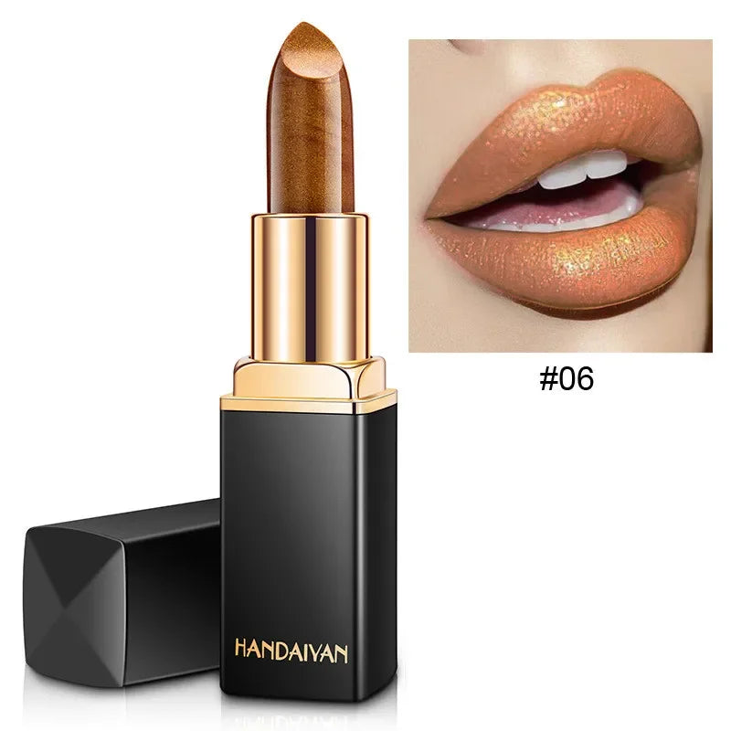 Handaiyan Waterproof Nude Glitter Lipstick Makeup Long Lasting Velve Red Sexy Shimmer Lip Stick Shiny Lipstick Makeup Cosmetics