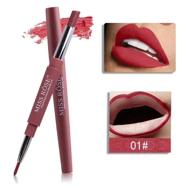 8 Color Double-End Lip Makeup Lipstick Pencil Waterproof Long Lasting Tint Sexy Red Lip Stick Beauty Matte Liner Pen Lipstick