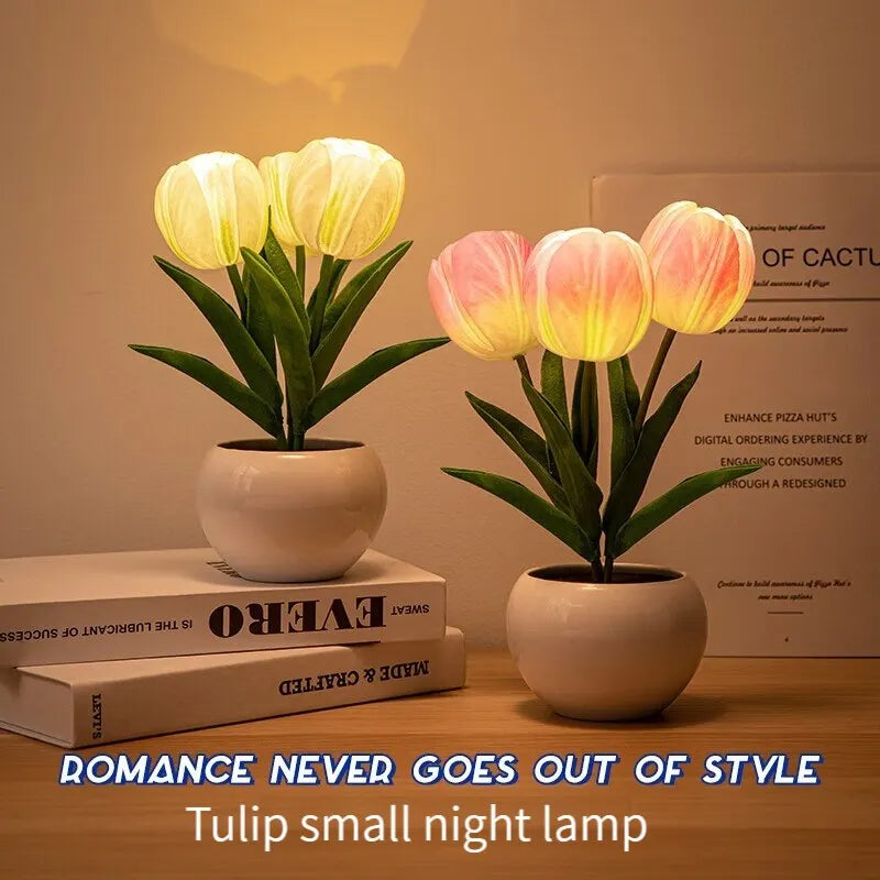 Tulip Night Light Home Decorative Flower LED Lamp Battery Power Dormitory Decor Lamp for Bedroom Bedside Tulip Sleep Light