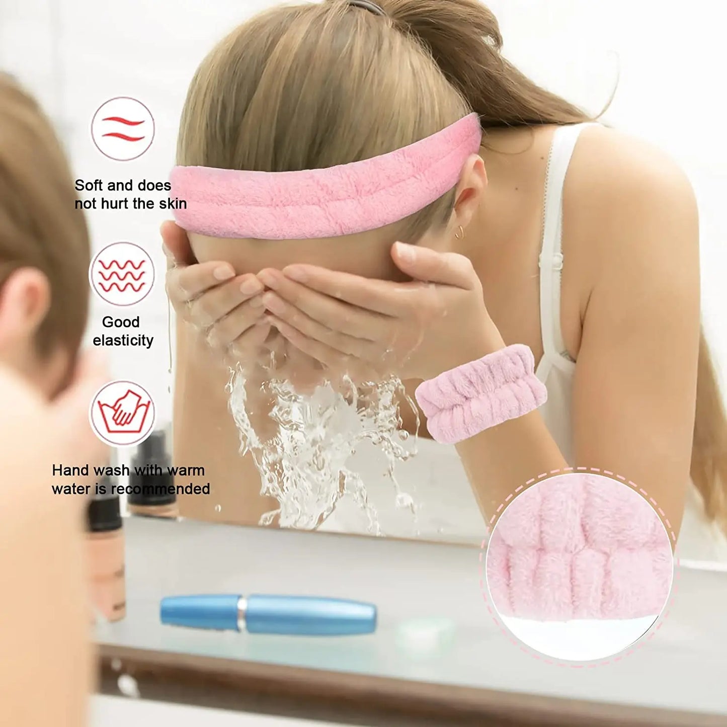 3Pcs Fashion Microfiber Washing Wristbands Scrunchies Puffy Headband Spa Bubble Headband for Washing Face Makeup Shower Skincare